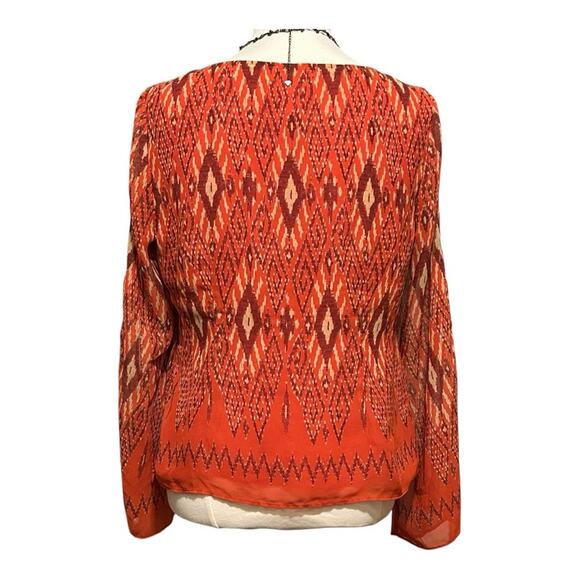 Bandolino Red Flowy Boho Patterned Blouse Size 12P - Picture 3 of 9